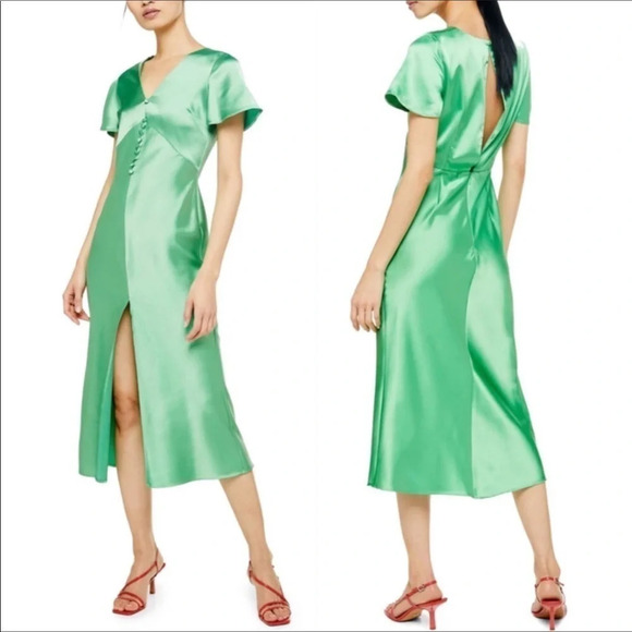 Topshop Dresses & Skirts - TopShop Angel Sleeve Bias Cut Satin Dress Green 8